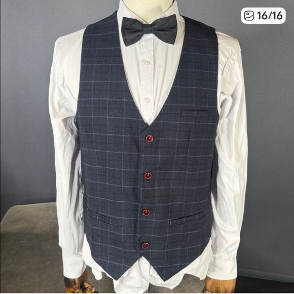 Men’s Plaid 3 Piece Slim Fit Formal Business Suit Jacket 44 Pants 40 NWT - Picture 14 of 15